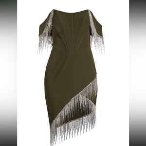 Lavish Alice Beaded Fringe Bardot Corset Dress